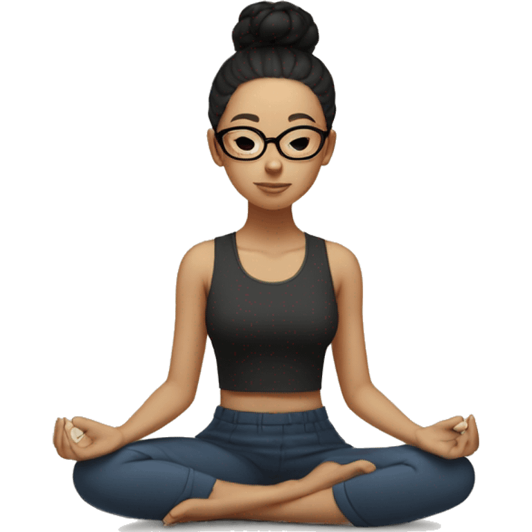 light skinned girl with glasses and a bun with black hair, meditating on the floor emoji