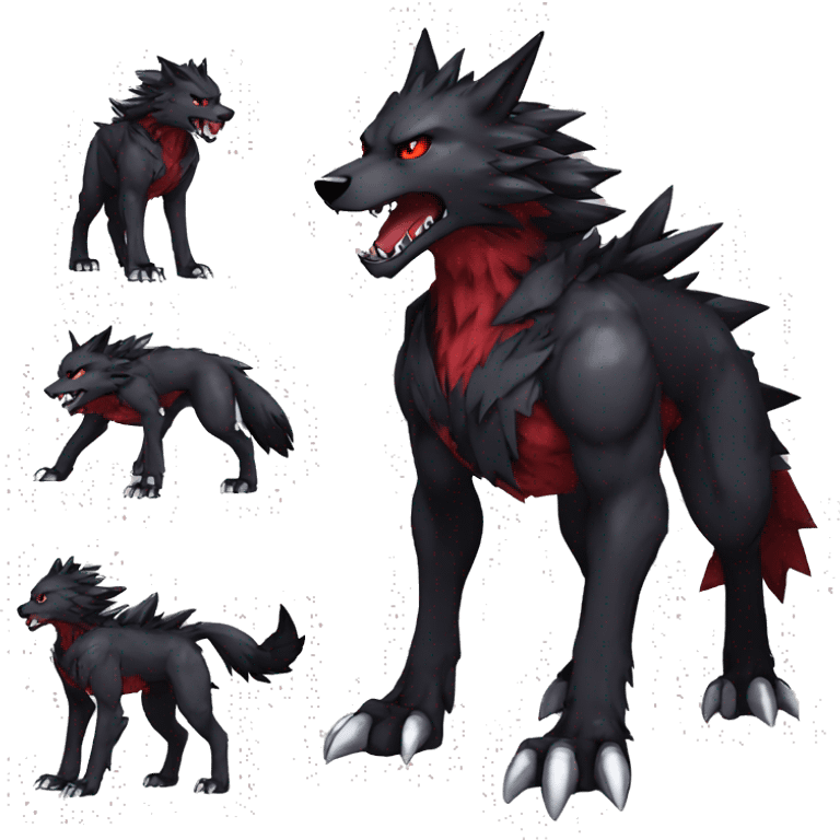  Cool Edgy Black Red Digimon-Fakemon-Garurumon-Wolf full body emoji