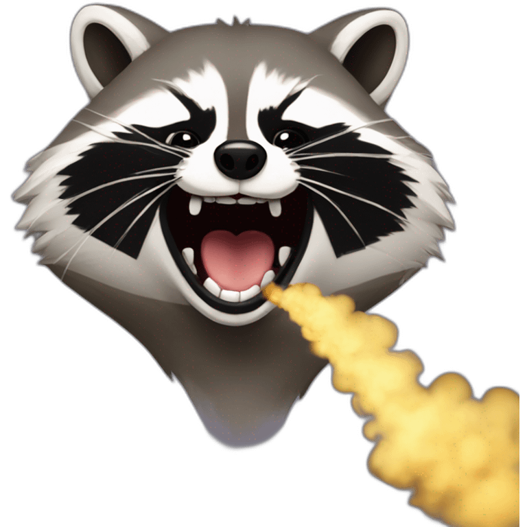 Raccoon opening mouth with smoke coming out of the mouth emoji