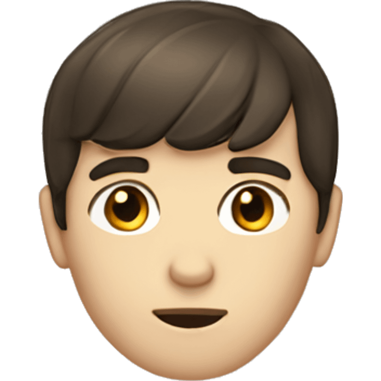 White boy with short dark brown hair, with bangs, brown eyes emoji