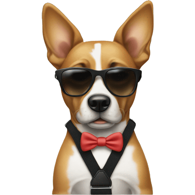 Dog with sunglasses and wearing suspenders  emoji