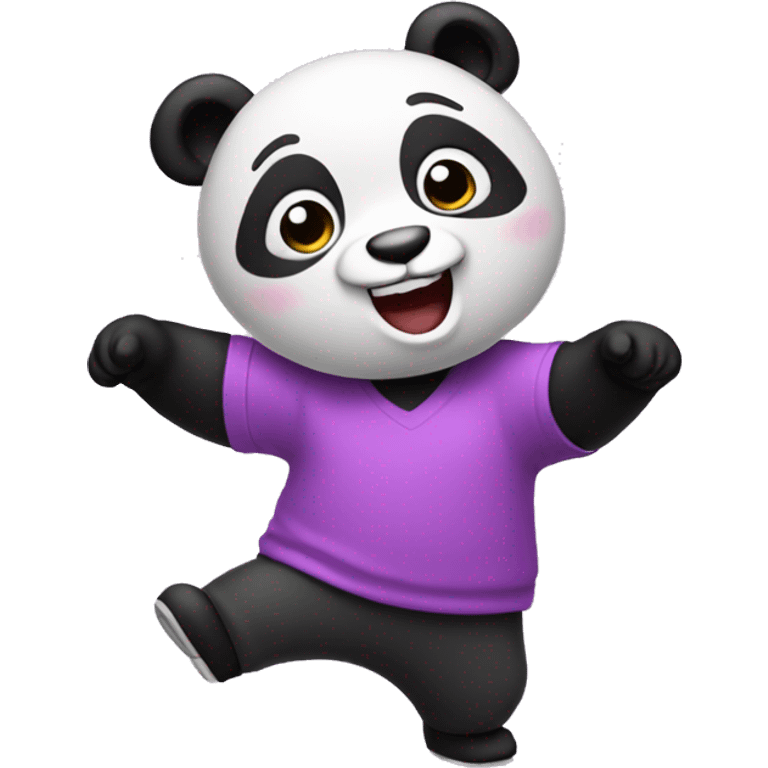 A pink panda wearing a purple shirt dancing  emoji