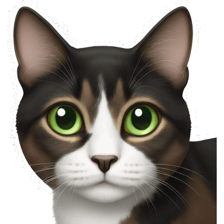 black brown and white cat with green eyes  emoji