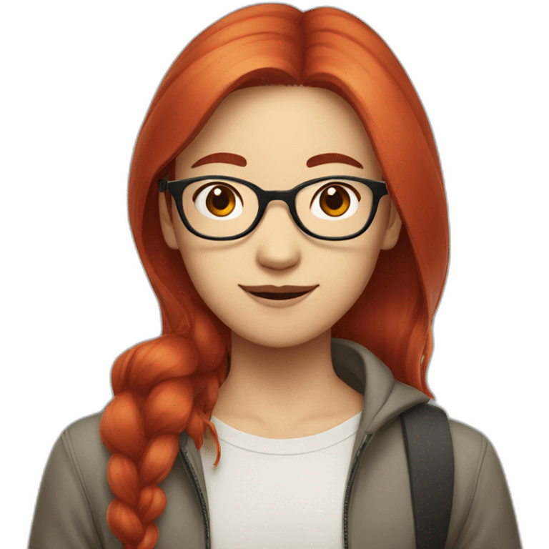 Asian girl in glasses with red hair man emoji