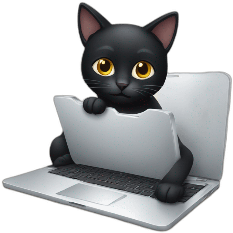 black cat using laptop emoji