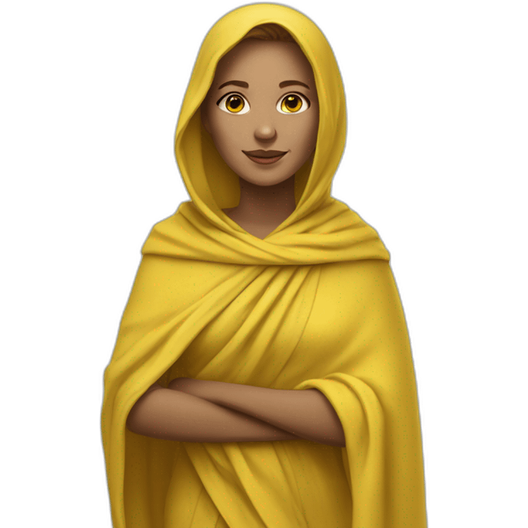 a white woman in a yellow shawl in full growth emoji