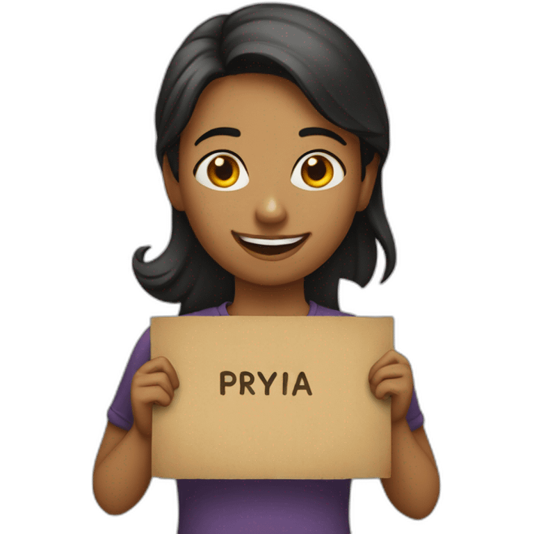 Person holding a sign that has “Happy Birthday Priya” emoji