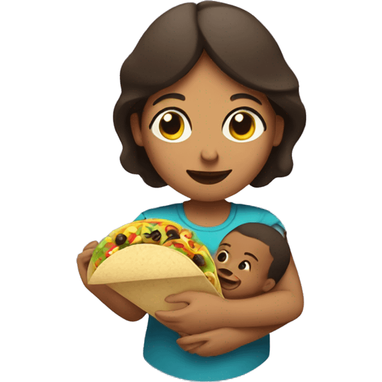 A mother feeding a baby a taco emoji