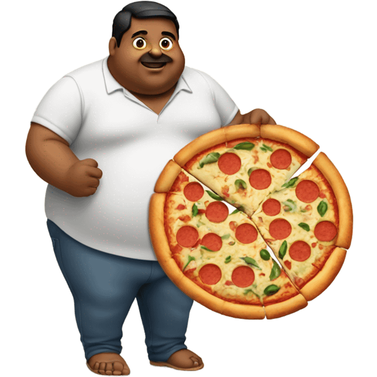 Obese indian man holding a pizza emoji