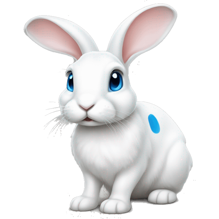 white rabbit with spots, lop-eared, blue eyes emoji