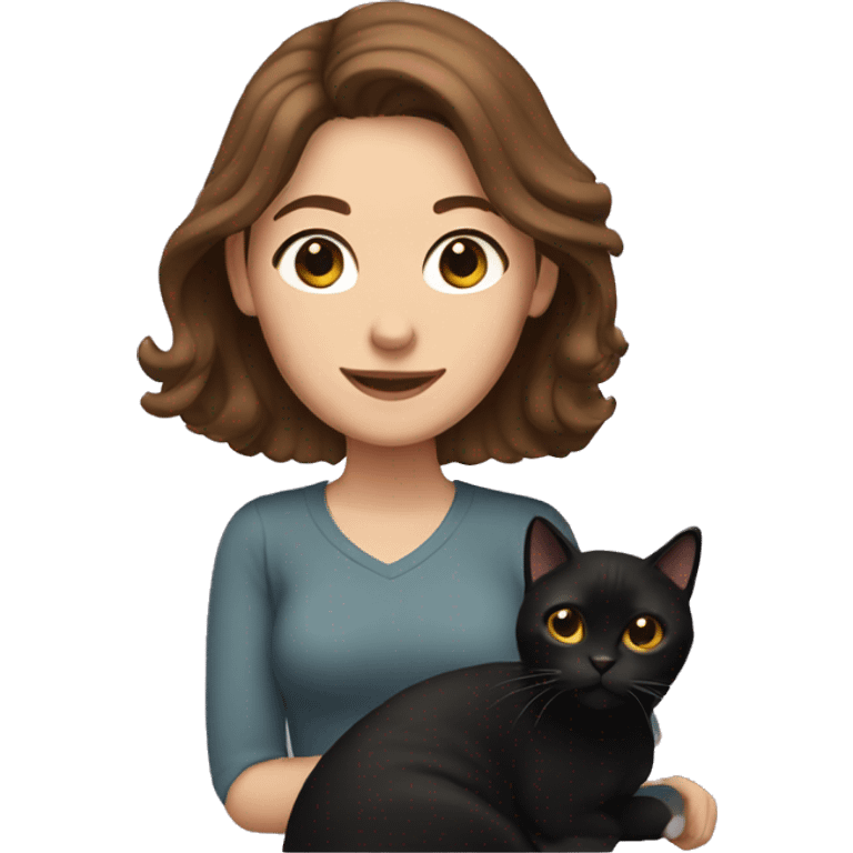 woman with brown hair and black cat emoji