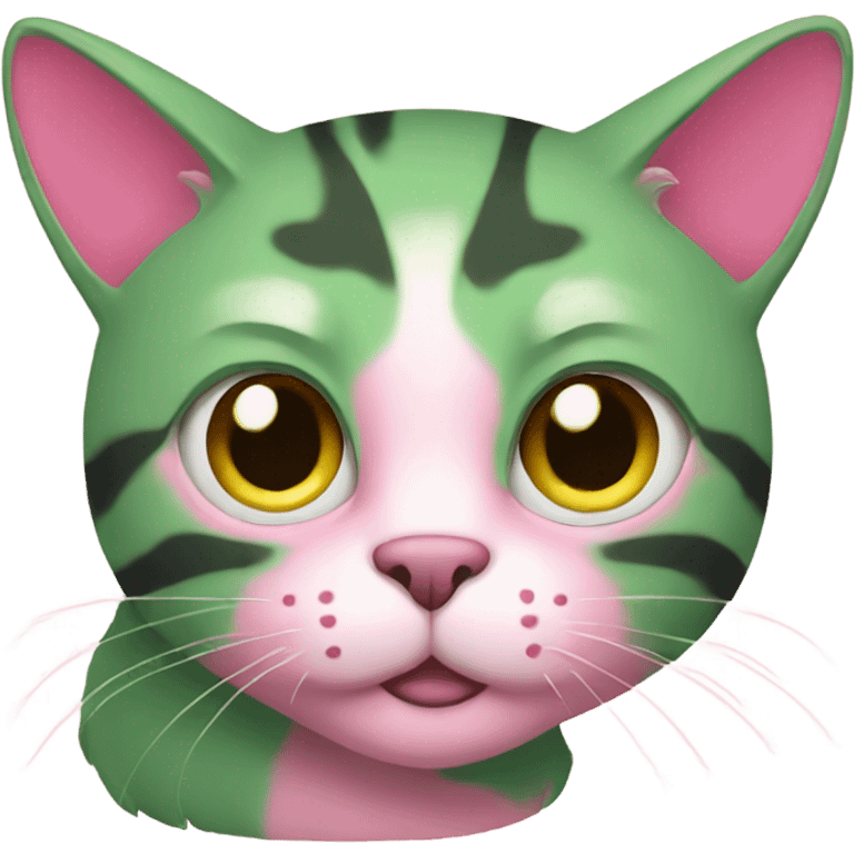 Green and pink cat emoji