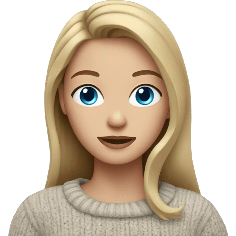 Blue eyed woman with long dark blonde hair in sweater emoji