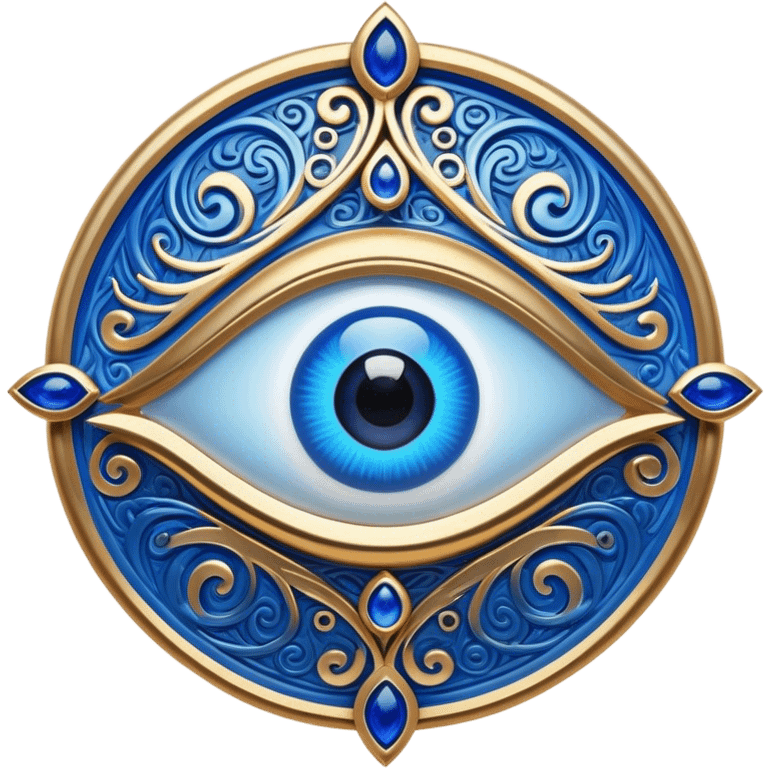 Cinematic Realistic depiction of a classic Evil Eye talisman, rendered with intricate details and vibrant blue hues, set against a soft, ethereal backdrop that underscores its protective symbolism emoji