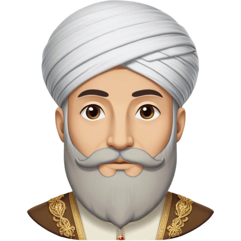 ​Cinematic Realistic Portrait of Suleiman the Magnificent, depicted as a regal Ottoman sultan adorned with a large, white, round, tall turban and a majestic grey beard, his commanding gaze bathed in warm, historic lighting that exudes timeless authority and grandeur, emoji