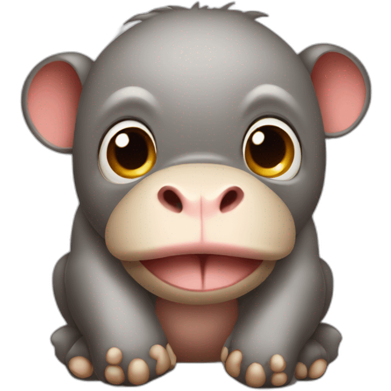 2 monkeys cute hippopotamus emoji