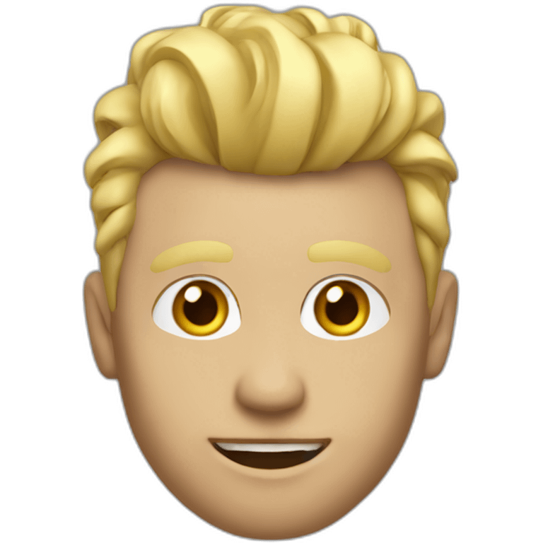 Man wearing Apple logo shirt with blonde faux hawk hair working in QA emoji