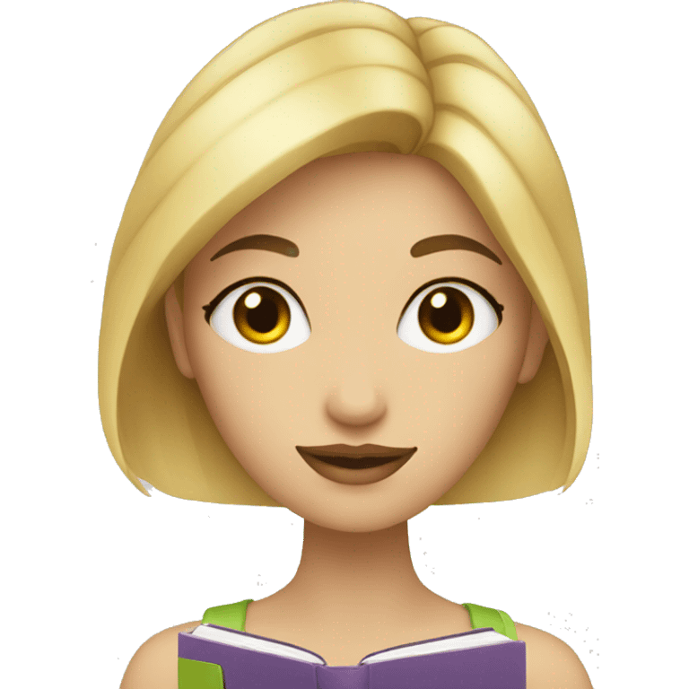 a blonde woman with black eyes holding a book emoji