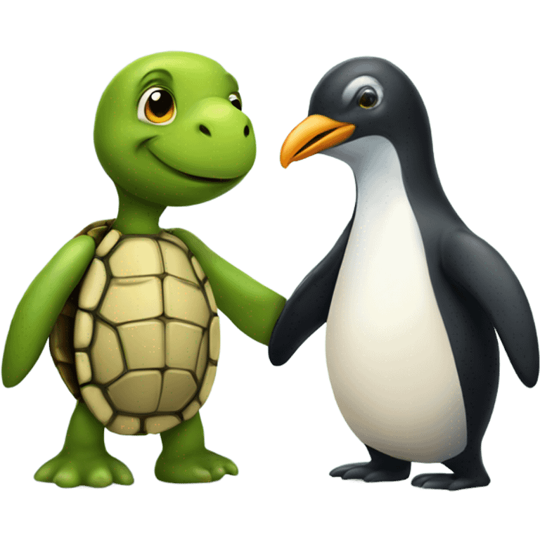 a turtle and penguin holding hands emoji