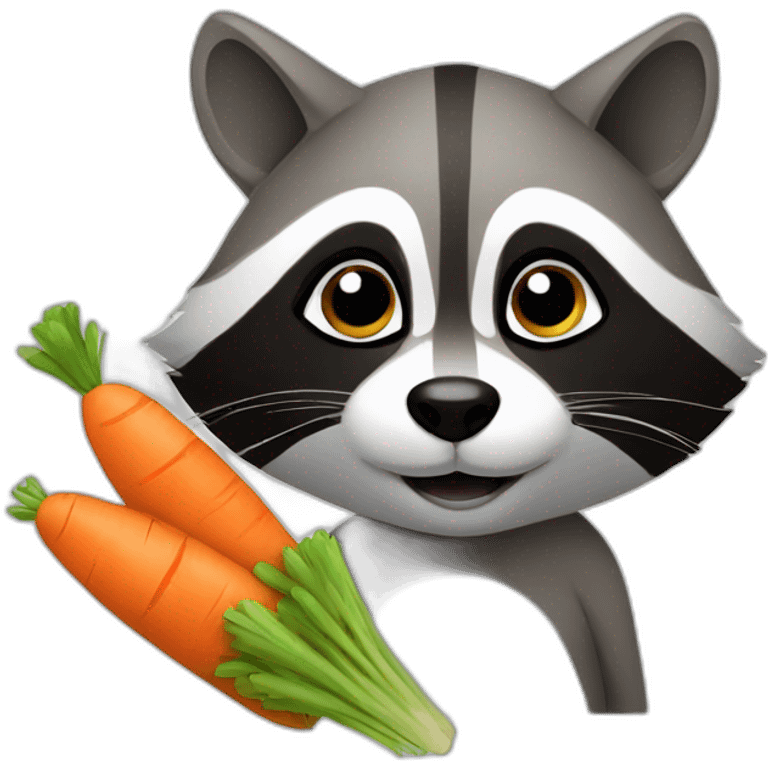 A raccoon reads with a carrot emoji