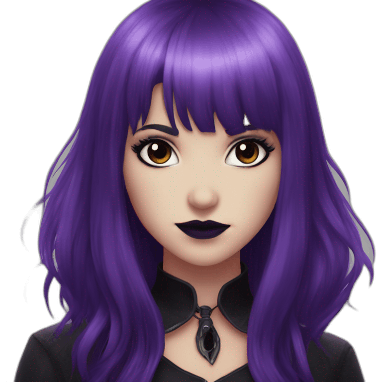 Elissabat-with-bangs-long-hair-purple-and-black-vampire-with-fangs-goth-makeup emoji