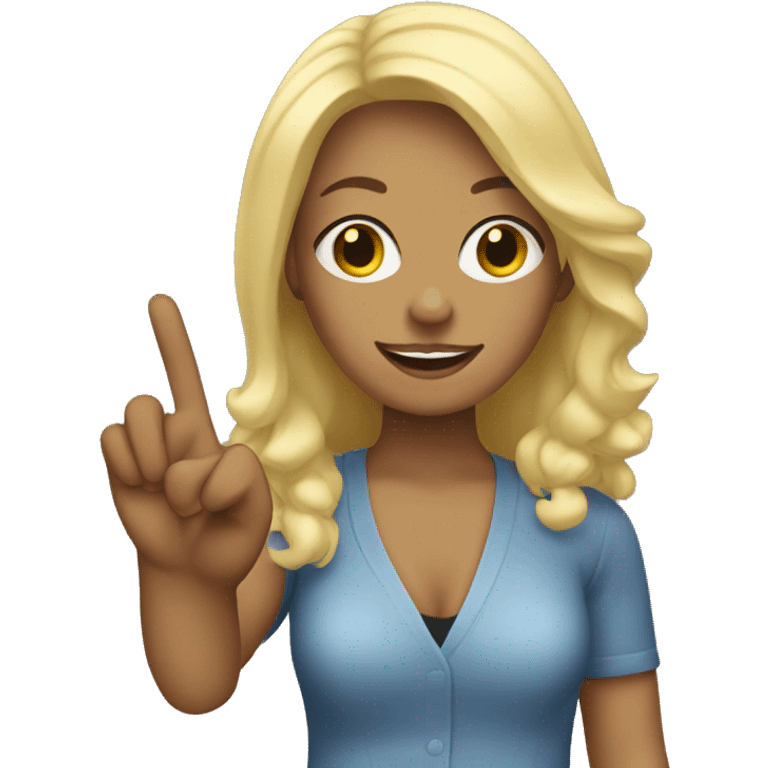 Blonde woman holding up a peace sign emoji