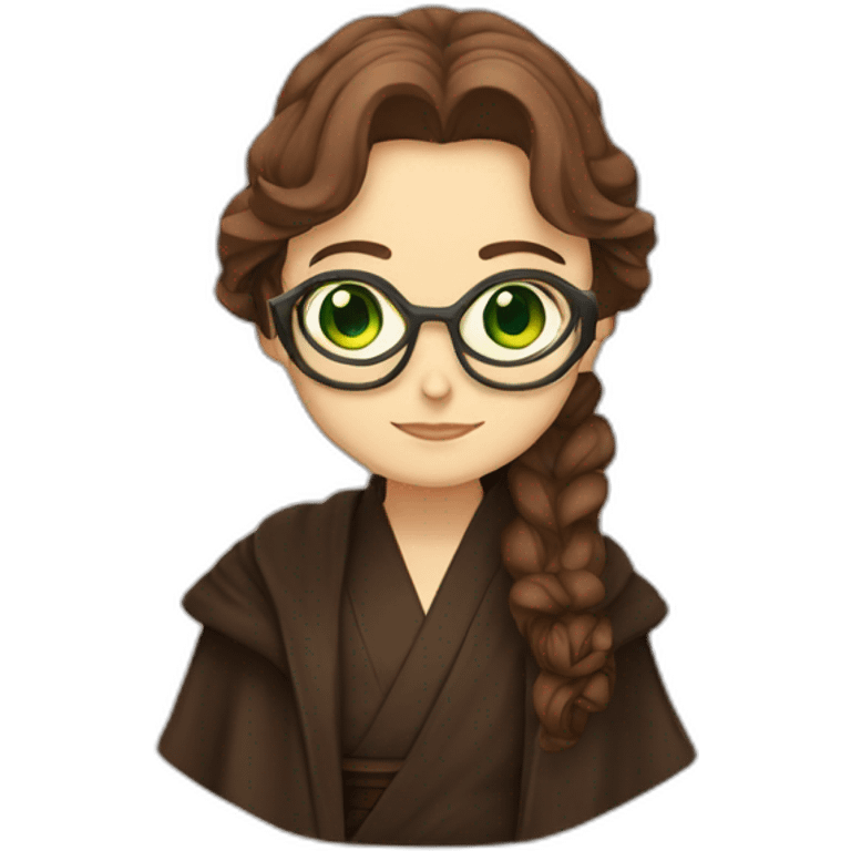 anakin with glasses and padme with green eyes, long brown hair emoji