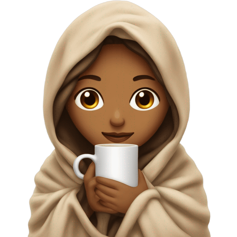 girl inside a blanket sipping coffee eyes closed emoji