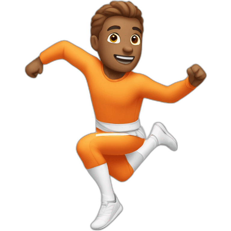 male parcour athlete in orange white cloths, captured mid-air emoji