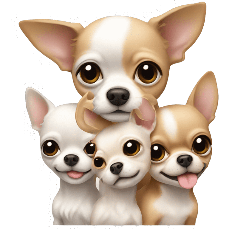 Three Chihuahuas white and beige cuddling  emoji