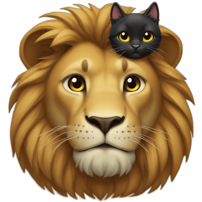 Big Lion and small black cat both pleading  emoji