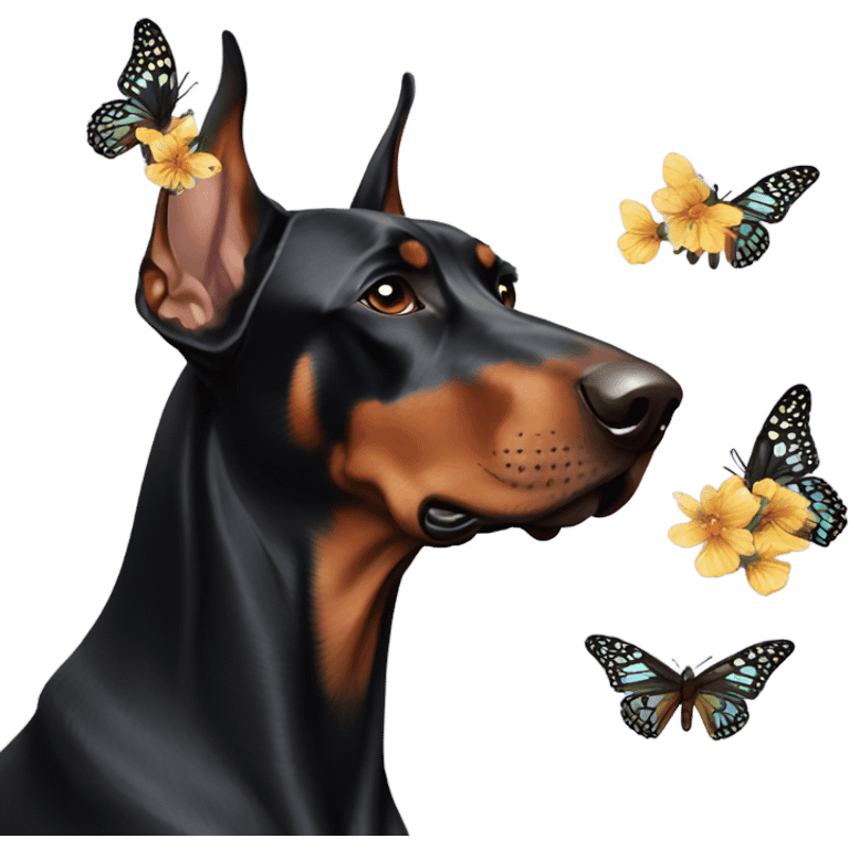 Doberman and butterfly emoji