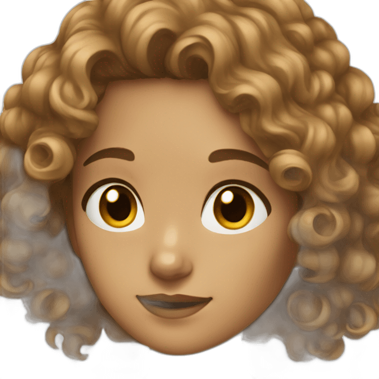 Young lady with light brown curly hair and dark eyes emoji