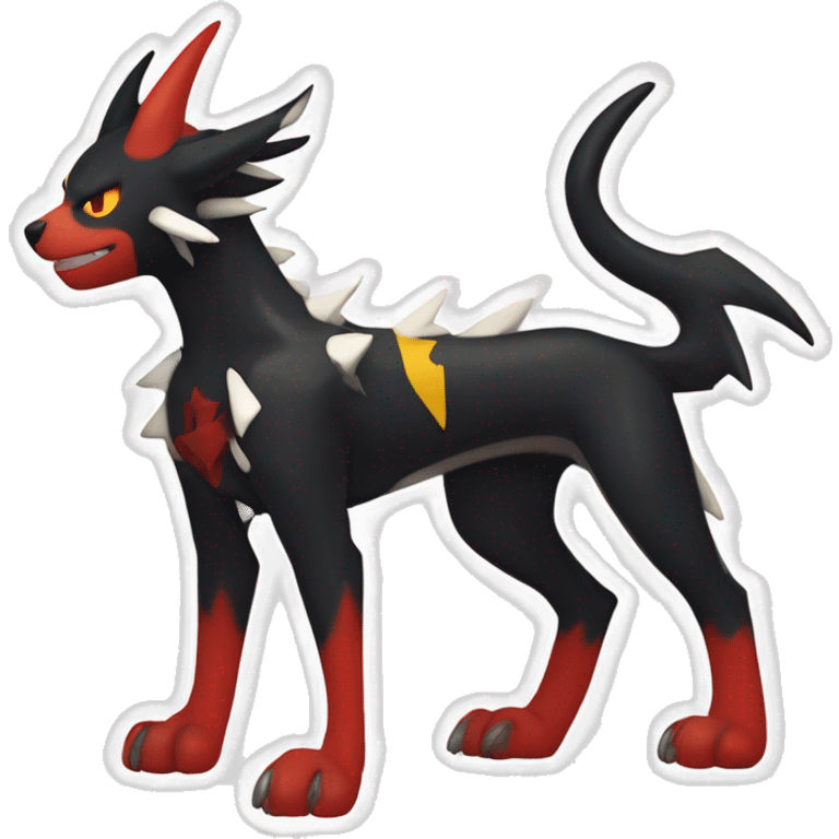 Black Cool Edgy Litten-Houndoom-Luxray Fakémon Digimon with Red and white Edgy markings, full body, outlined emoji