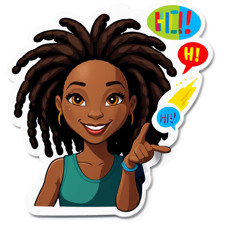 Black woman with locs saying hi emoji