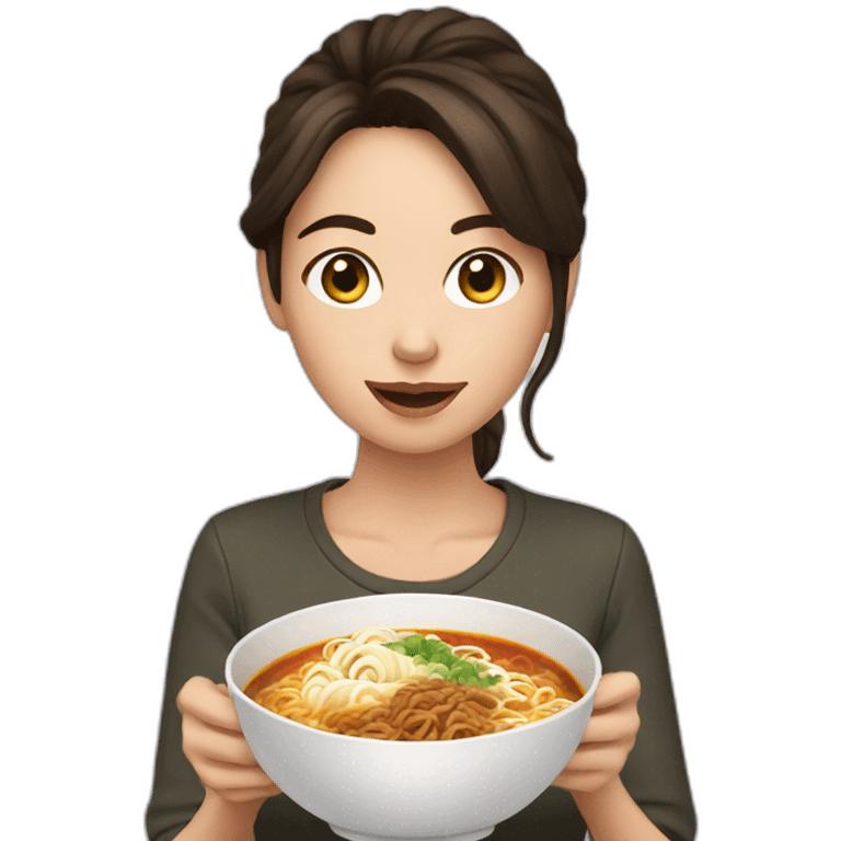 brunette eating ramen bowl emoji