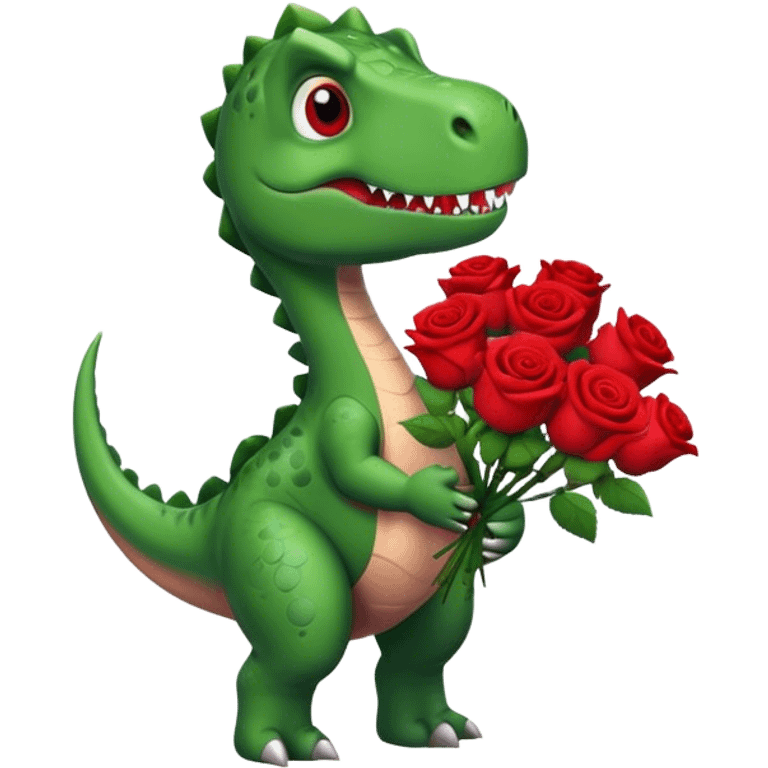 Dinosaur holding bouquet of red roses emoji