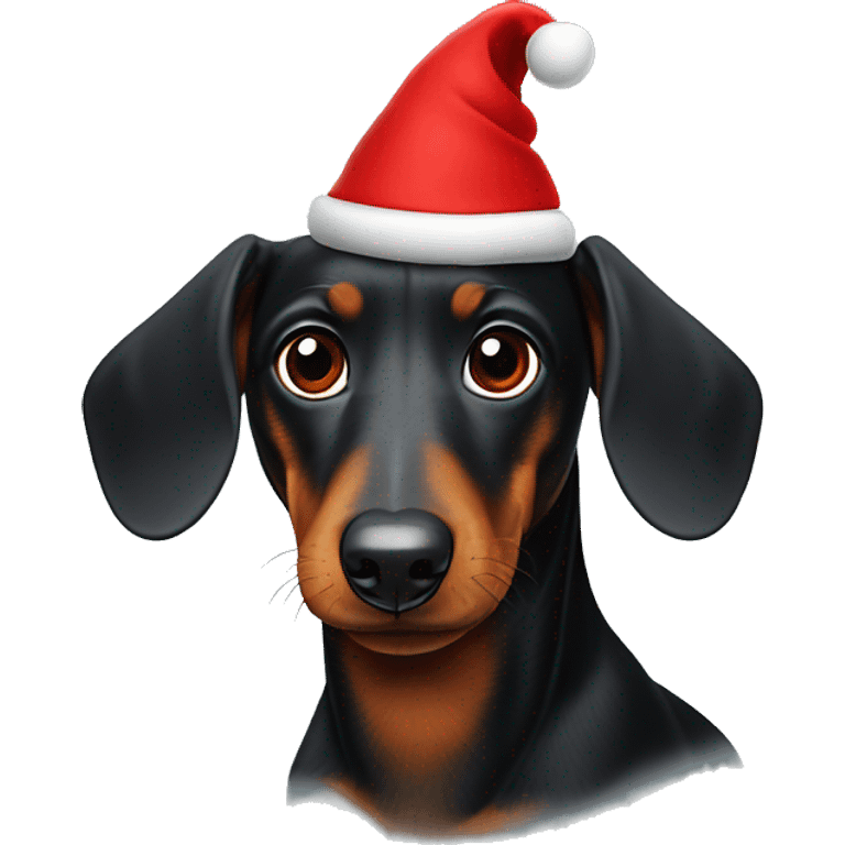 black dachshund with a red christmas hat on top of it’s head  emoji