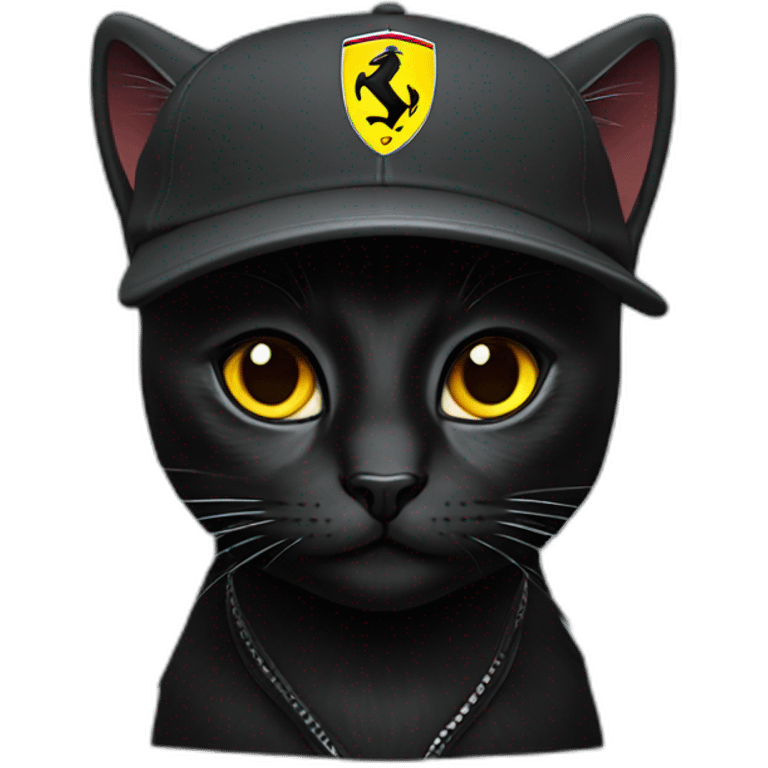 Black cat with f1 Ferrari cap  emoji