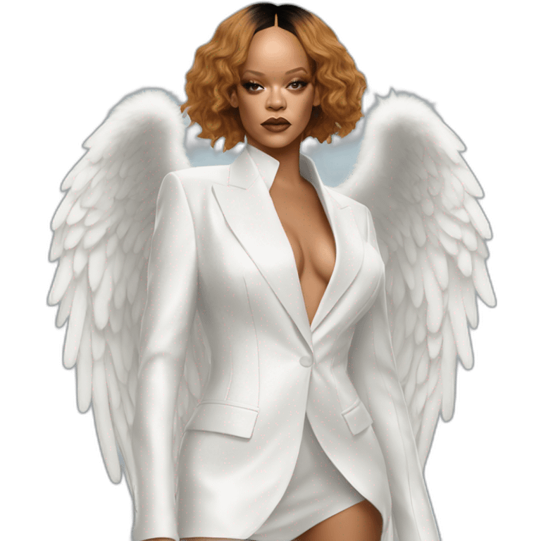 rihanna wearing a angel suit hyperrealistic emoji