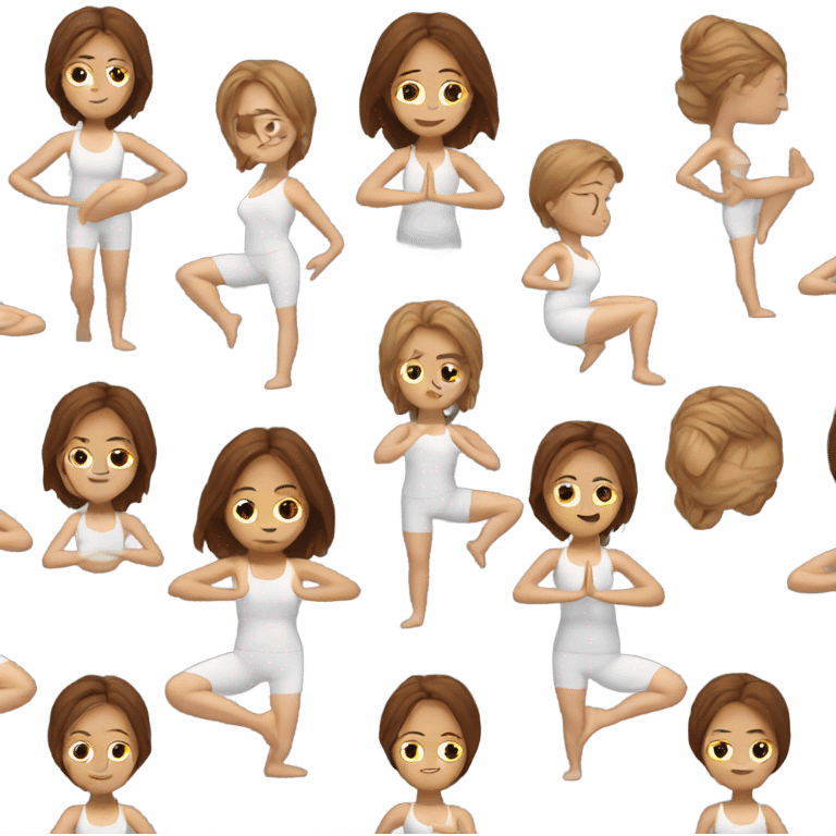 White woman with brown hair doing yoga emoji