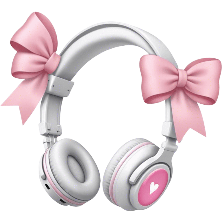 White headphones with 2 light pink bows emoji