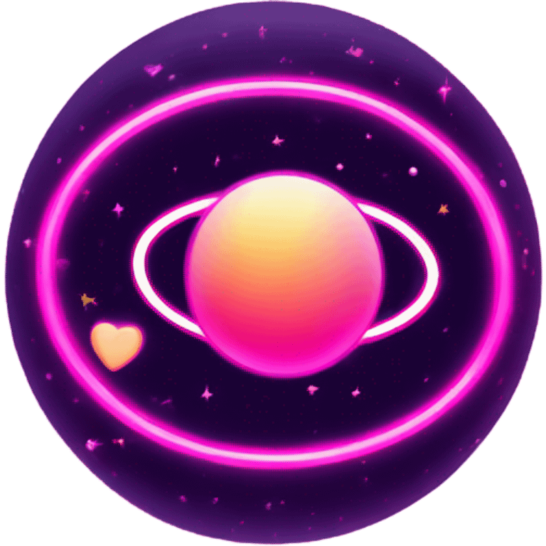 Neon pink planet with glowing rings and hearts  emoji