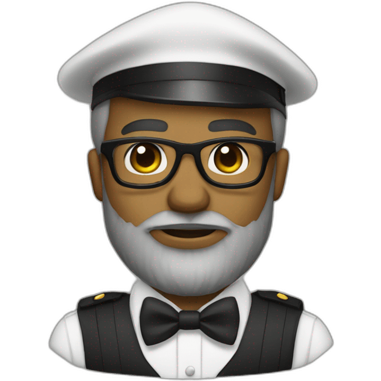 black soldier with a medium-sized beard, a part in hair, wearing glasses, a white collared shirt, a bow tie, bulletproof vest emoji