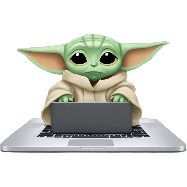 tired baby yoda working on laptop emoji