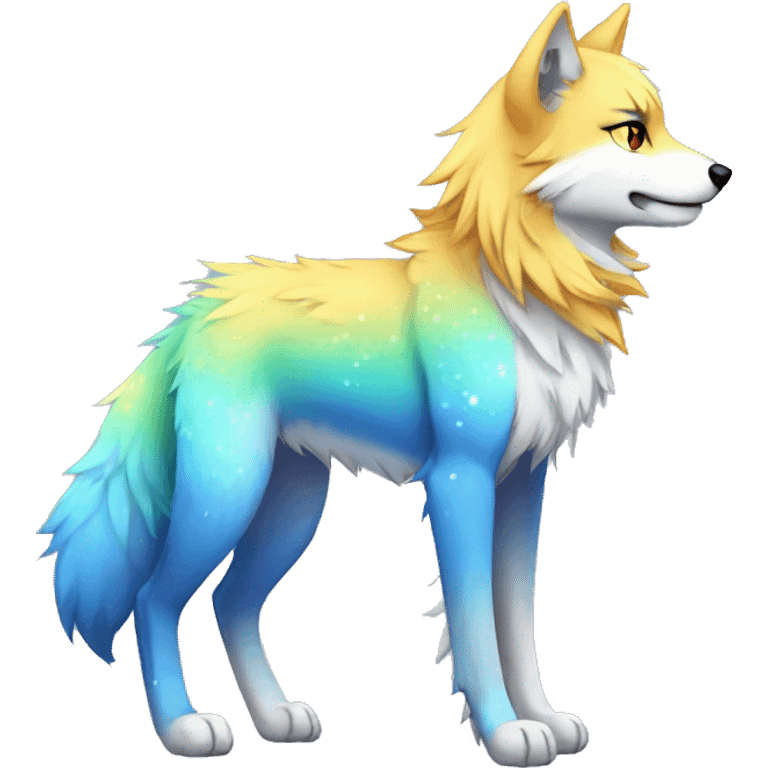 Colorful emo-Sparkle-wolf-fursona full body emoji