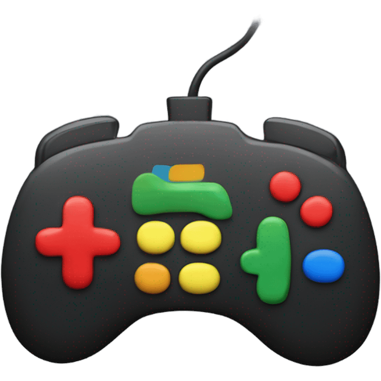 Video game controller with red, blue, yellow and green buttons, a black shell emoji