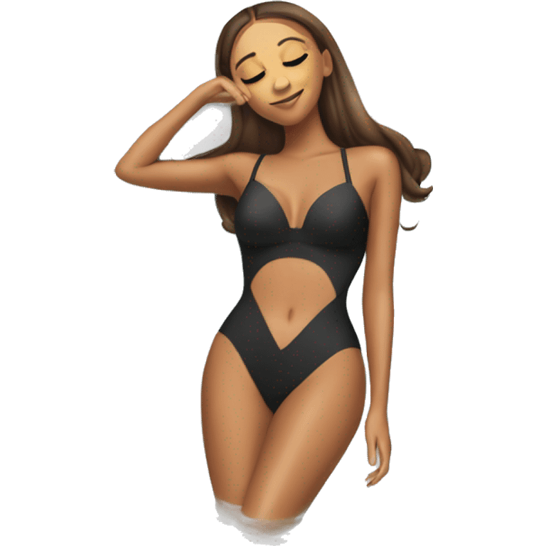 laying down full body Ariana Grande sleeping one piece swim suiting emoji