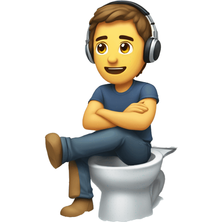 Man sitting toilet wearing headset, brown hair, water emoji