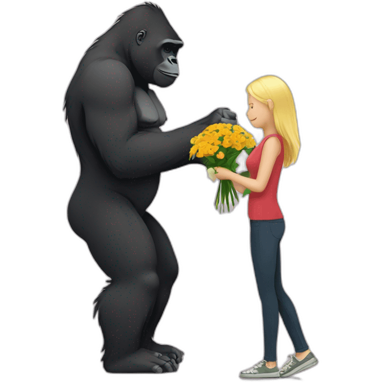 Gorilla giving flowers to a blonde girl emoji